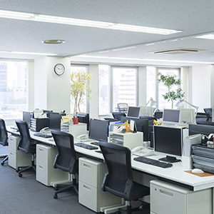 Corporate office desks and computers