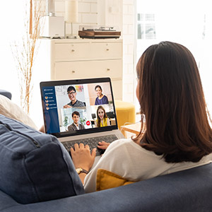 Woman making video conference call from home